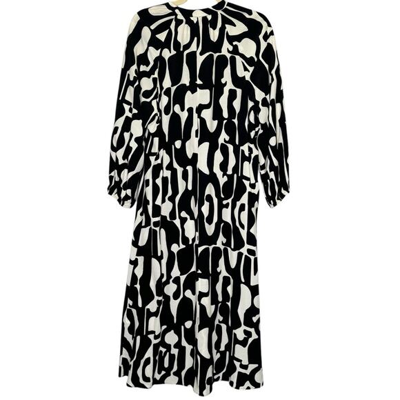 NWT Zara Abstract Print Lightweight Long Sleeve V-neck Midi Dress Black White Sm - Picture 3 of 13
